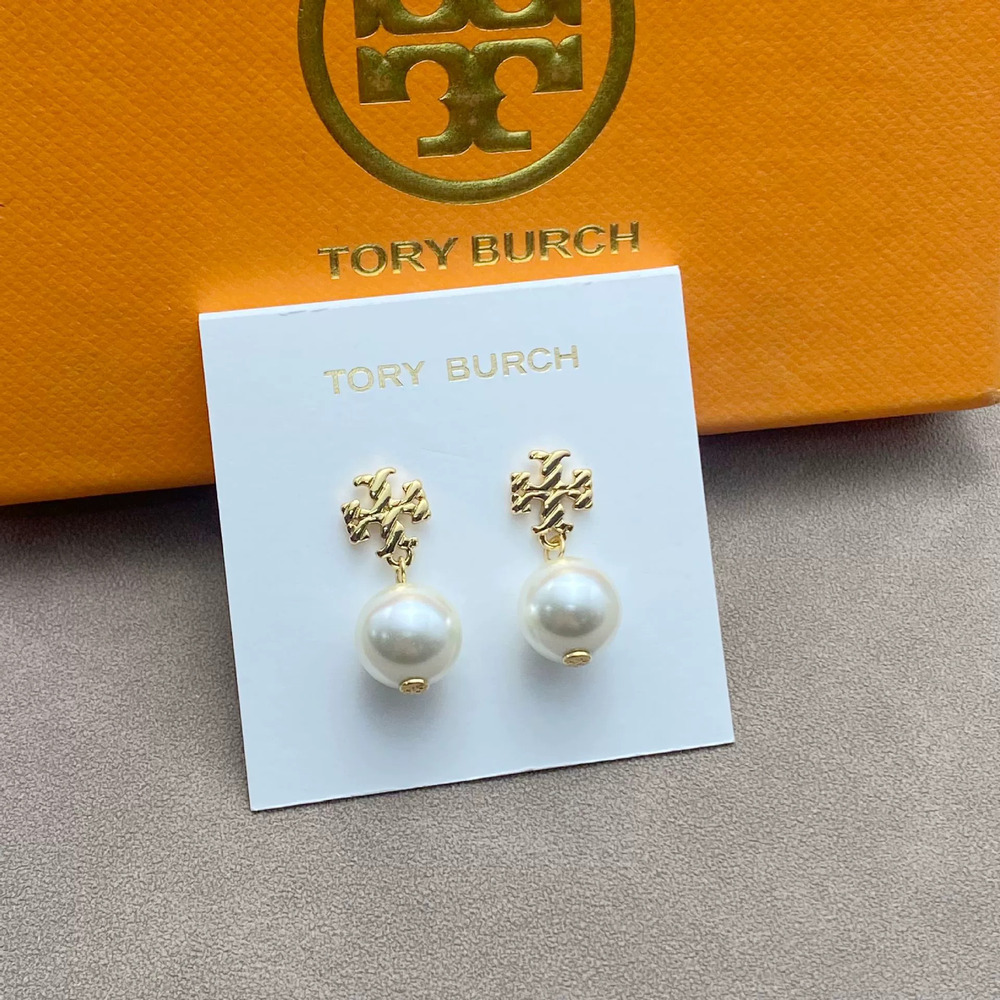 Tory Burch Freshwater Pearl Metal Letter Earrings